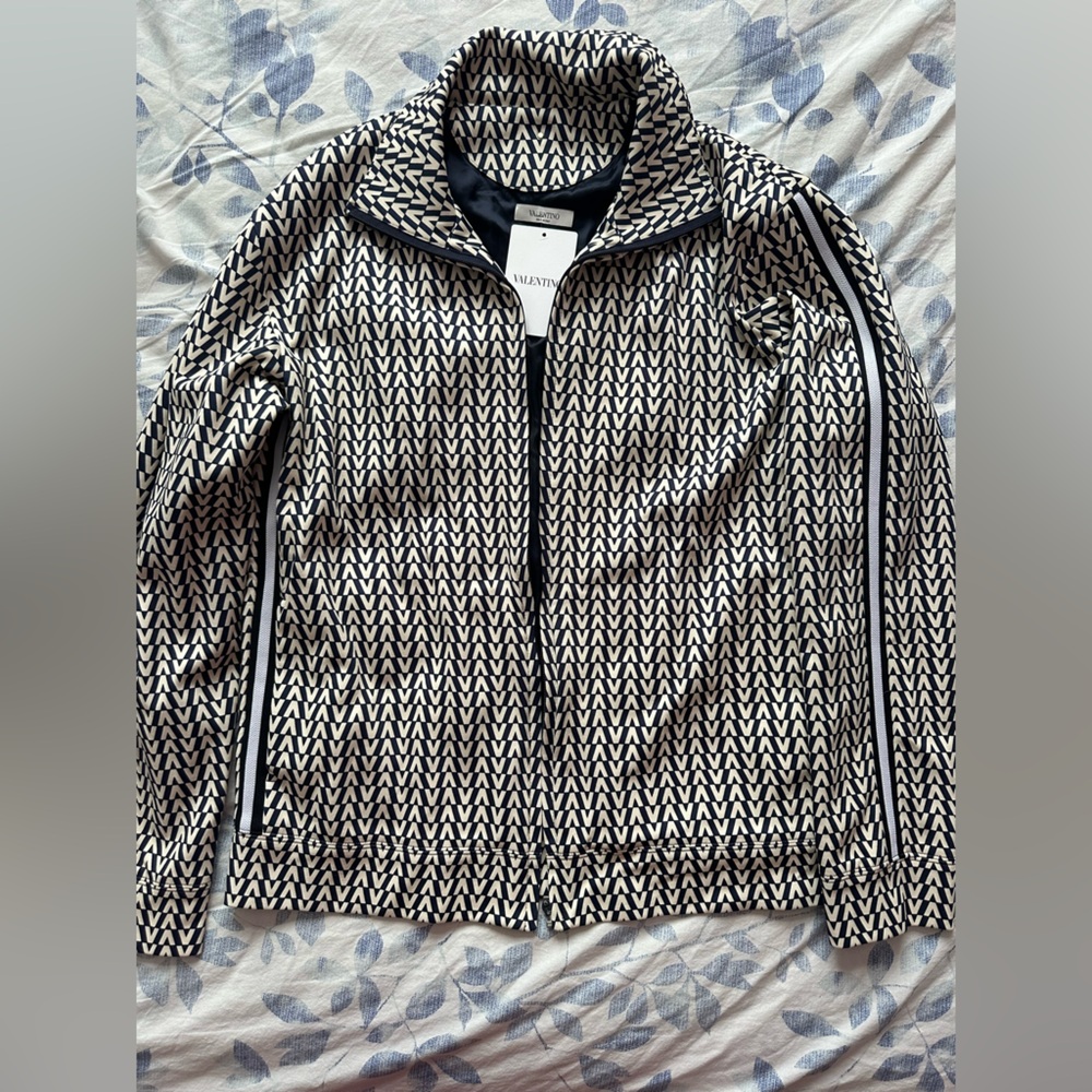 Valentino Logo Print Track Jacket XL | Black & Cream V Pattern | Bnt